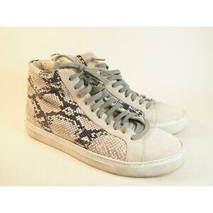 P448 Cream & Gray Snakeskin Lace-Up High Top Sneakers, Size 38 (EUR) 8 (US)